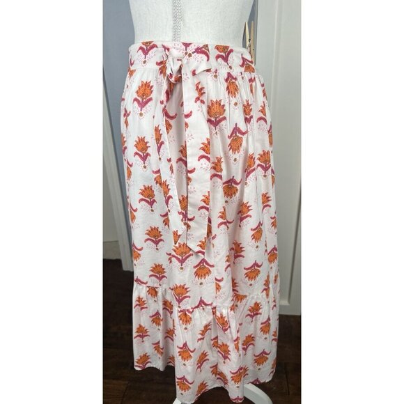 Women's J. Crew White Pink & Orange Floral Midi Skirt | Size 12 - Picture 4 of 9
